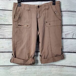Maurices Women’s Utility Cargo Shorts Size 11/12 Brown Cotton Roll-Up Button Tab